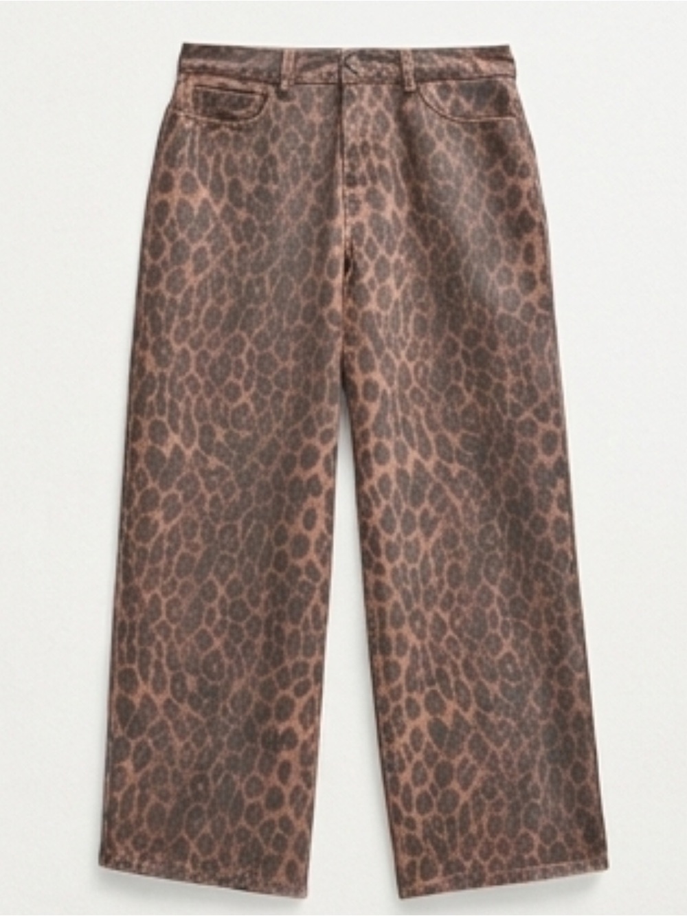 Wide Leg Leopard Print Jeans in Brown